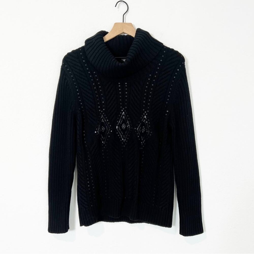 TALBOTS PETITE XL BLACK LONG SLEEVE WOMEN TURTLENECK NYLON WOOL POLY SWEATER